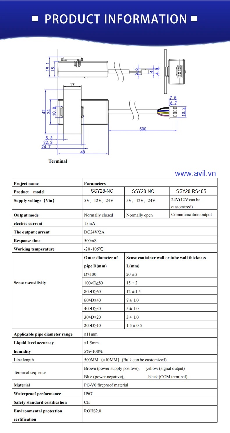 Cảm Biến Nước Không Tiếp Xúc AVIL SSY28